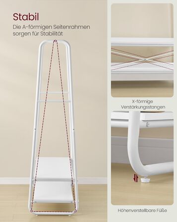 VASAGLE Clothes Rack, Coat Stand, Wardrobe, 2 Shelves, 6 S-Shaped Hooks, Steel Frame, for Bedroom, Hallway, Entrance Area, Cloud White-Matt White RGR112W02