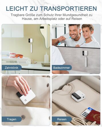 Електричний стерилізатор зубних щіток з сушкою 60°C, LED-дисплеєм, годинником, акумулятором та кріпленням на стіну без свердління. Білий+чорний