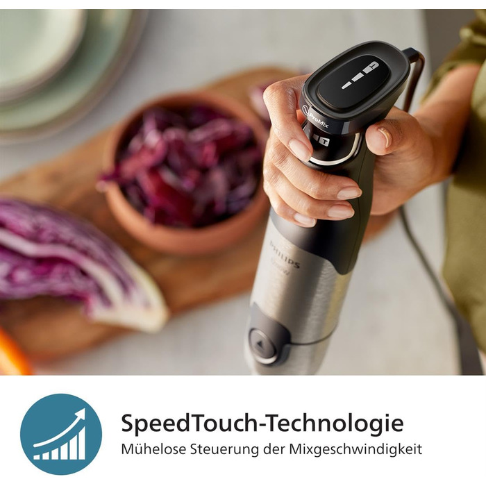 Philips 5000 Series Immersion Blender - 1200W Power. ProMix Technology. LED Speed Indicator. Variable Speed Control. Compact Design. Easy to Clean. Black (HR2681/00)