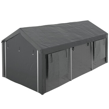 Outsunny Carport 6x3m Party Tent Adjustable Height Car Garage with 4 Mesh Windows and 4 Doors for Cars and Trucks Made of Steel