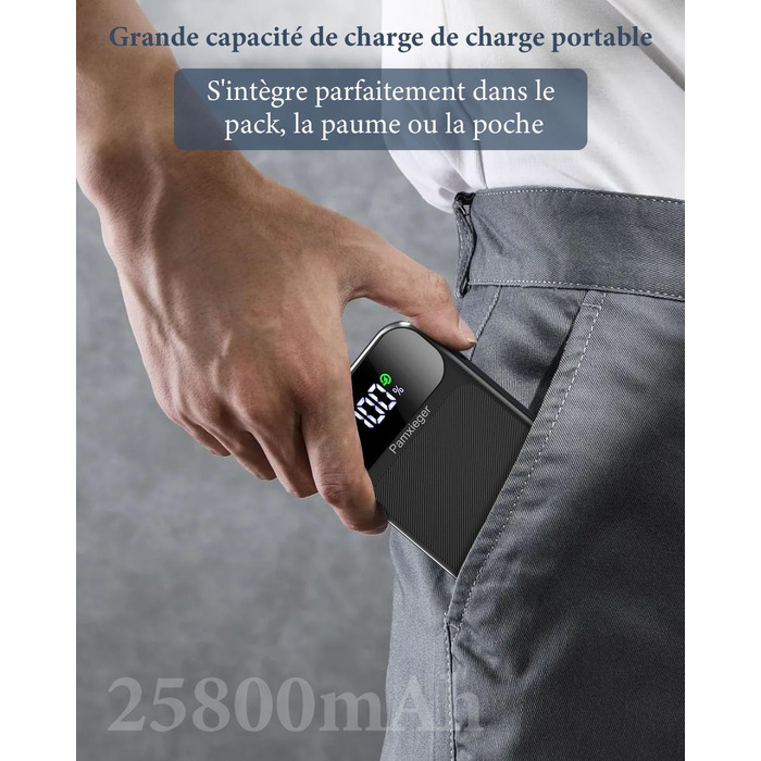 Power Bank 25800 mAh з швидкою зарядкою 22,5W PD3.0 QC4.0, LCD дисплей, USB-C, для смартфонів та планшетів