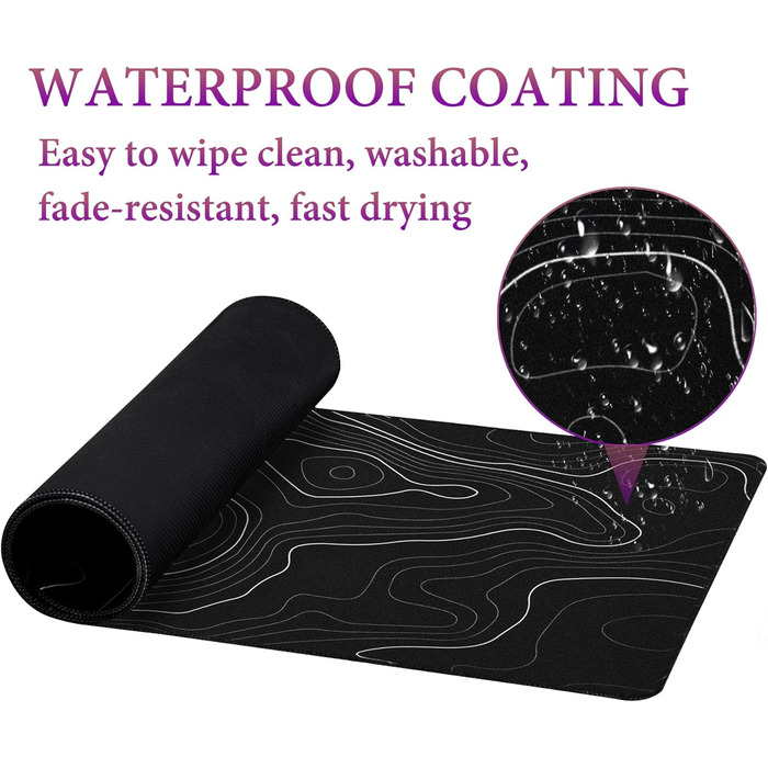 Килимок для миші HAUTOCO Gaming XXL 800x300 мм, чорний, топографічний, антиковзаючий