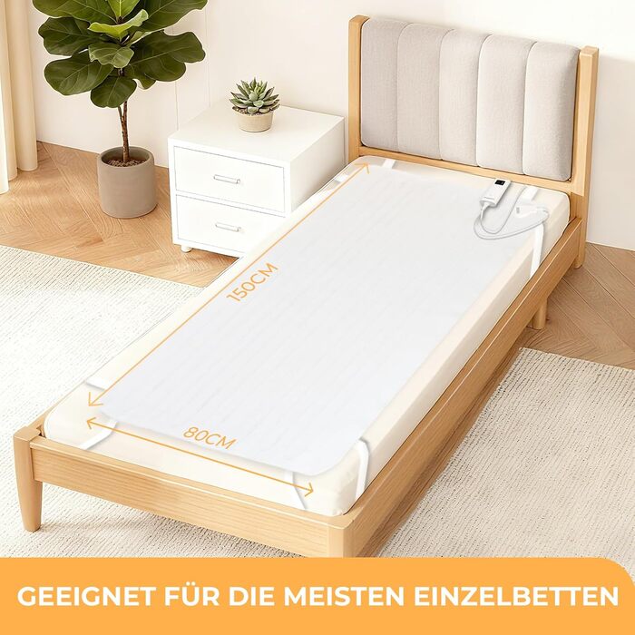 Електрична ковдра StarOnce 160x140 см для двоспального ліжка з 10 рівнями нагріву, автовимкненням, 2 пультами та захистом від перегріву. Можна прати в машині. Біла (150x80 см)