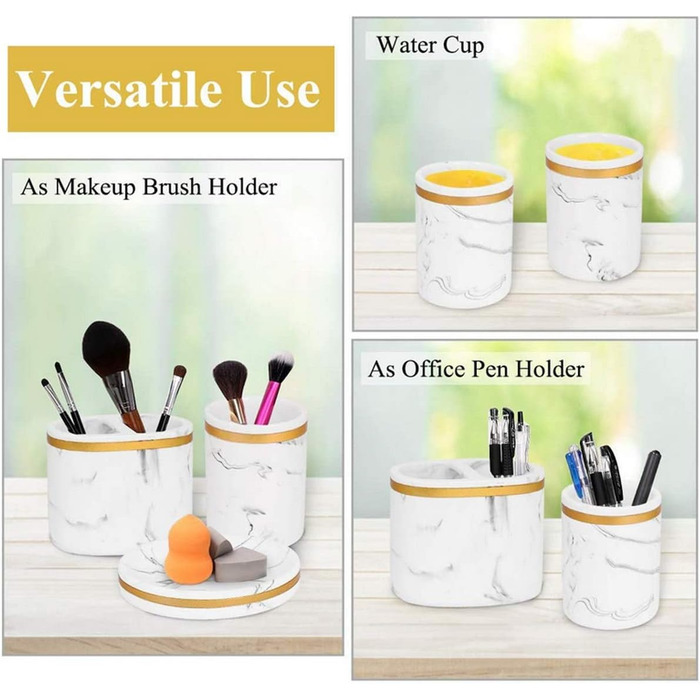 Набір аксесуарів для ванної кімнати 5 шт. з імітацією мармуру (білий + золото/чорний), включає: дозатор мила, стакан для зубної щітки, мильниця, тримач для зубних щіток, набір для ванної кімнати