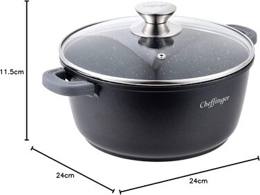 Чавунна каструля Cheffinger з кришкою, 24 см, індукція, чорна