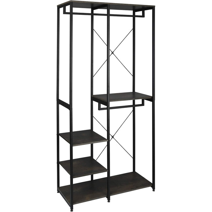 WOLTU Clothes Rack Wardrobe Clothes Rail Laundry Rack with Shelf Shoe Rack made of Wood and Steel, Hanging Shelf, White + Light Oak (Black+Rust Color)