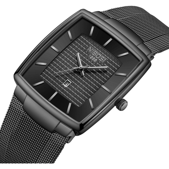 Чоловічий годинник NIBOSI: стильні кварцові годинники з датою, водонепроникні, з міцним металевим браслетом Mesh, квадратний корпус, військовий стиль