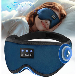 Маска для сну з навушниками Bluetooth LC-Dolida V5.4, 3D маска для сну, дихаюча бавовняна маска для очей з мікрофоном для подорожей, сну, йоги, медитації (Темно-синій)