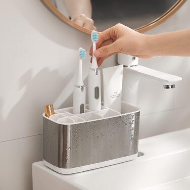 Stainless Steel Toothbrush Holder, Bathroom Electric Toothbrush Holder Organizer, Toothbrush Holder with Non-Slip Bottom, 4 Toothbrush Compartments, Removable for Easy Cleaning (Large)