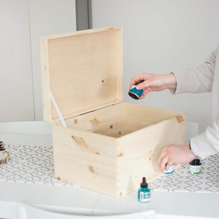 Wooden box with lid - 40x30x24cm, Natural, FSC® - Multi-purpose box without handles - Storage box | Memory box | Craft & Gift box