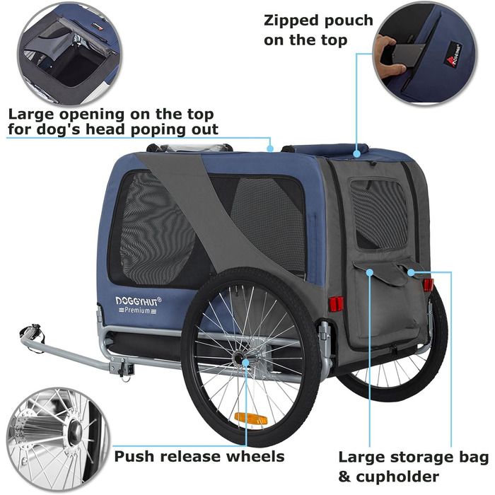 DOGGYHUT® Преміум XL велопричіп для собак до 45 кг, блакитний