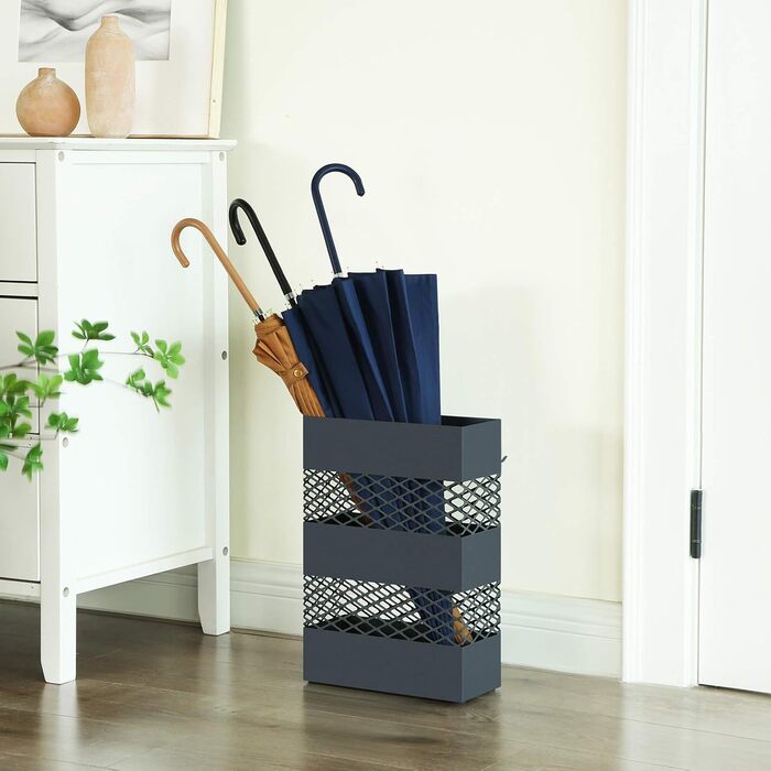 Стійка для парасоль під SONGMICS, металева, прямокутна, 28 x 12 x 41 см, з піддоном для води, сітчаста конструкція, антрацит