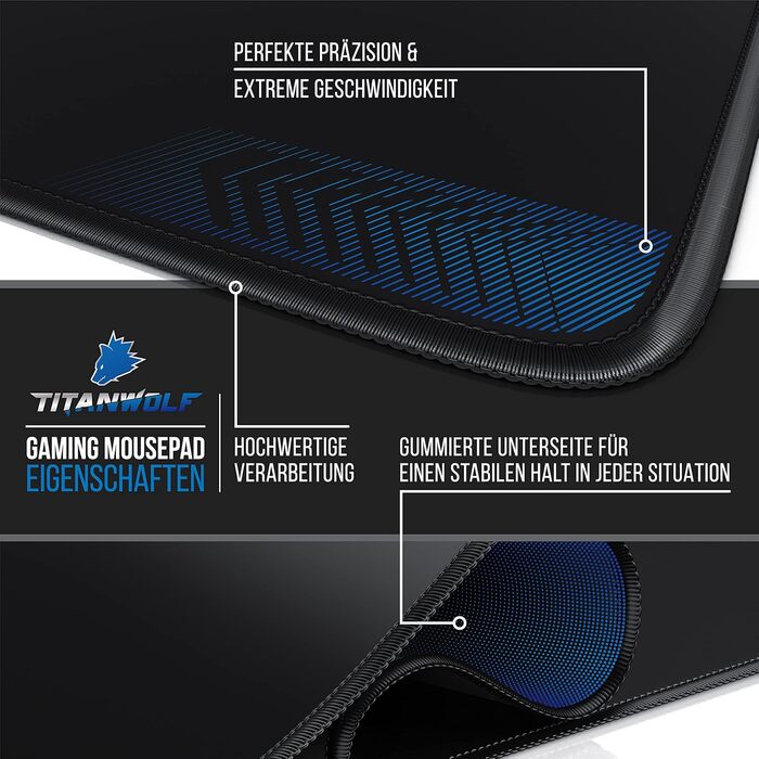 Килимок для миші TITANWOLF XXL Чорний 900 x 400 мм - великий килимок для геймінгу, покращена точність та швидкість