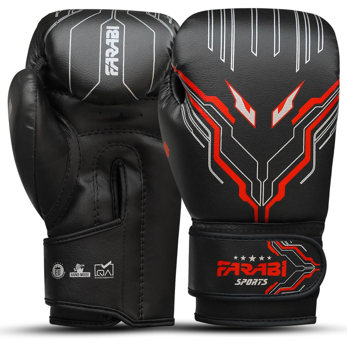 Боксерські рукавички Farabi для дітей (6oz) - чорні, для MMA, Муай Тай, тренувань