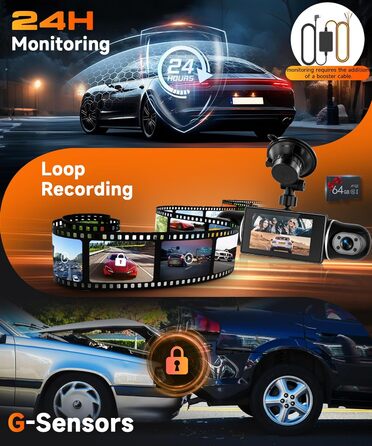 Відеореєстратор VECHTEL 1080P/2K для авто, подвійна камера з WiFi, 3