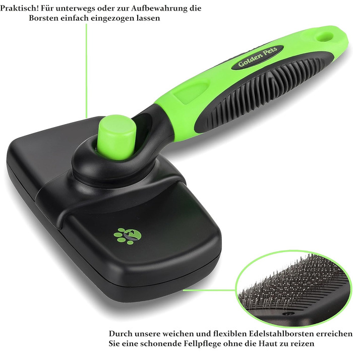 Щітка для собак та котів Golden Pets самоочисна, для короткої та довгої шерсті, для маленьких та великих тварин, швидке очищення + посібник з догляду
