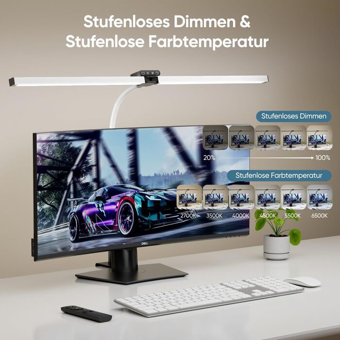 LED лампа для столу Doppelkopf з диммуванням, 24W, 80см, кріпленням, для офісу та дому, з пультом, білий світлодіодний світильник для робочого столу