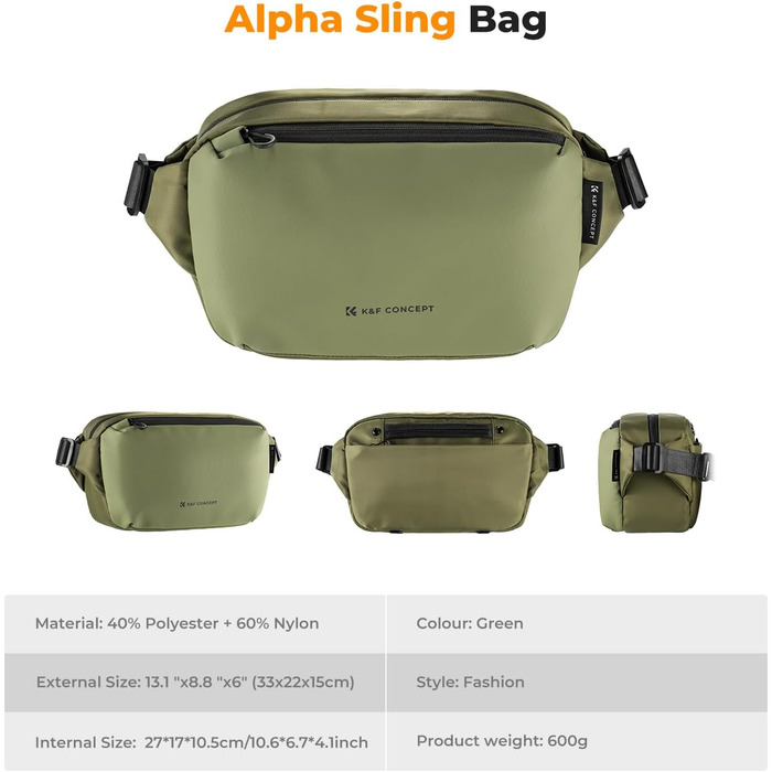 Рюкзак для камери K&F CONCEPT, сумка через плече, квадратна сумка для фотографів, сумісний з Canon/Nikon/Sony/DJI Mavic, зелений (M)