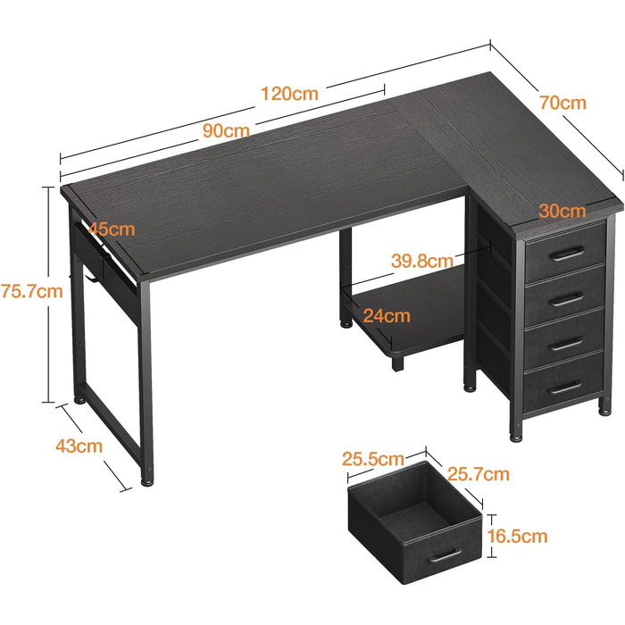 Комп'ютерний кутовий стіл Coleshome 100x70 см з 4 шухлядами, чорний | Для офісу, робочого кабінету, спальні