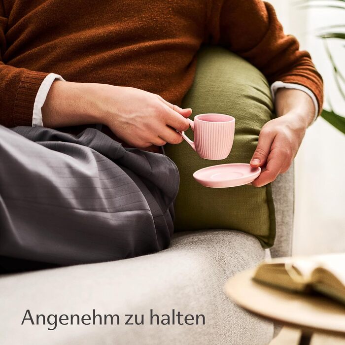 Набір еспресо-чашок Cosumy з підставками, 6 шт., 90 мл, пастельні кольори, смугастий малюнок, кераміка, придатні для миття в посудомийній машині та мікрохвильовій печі, сучасний набір мокко