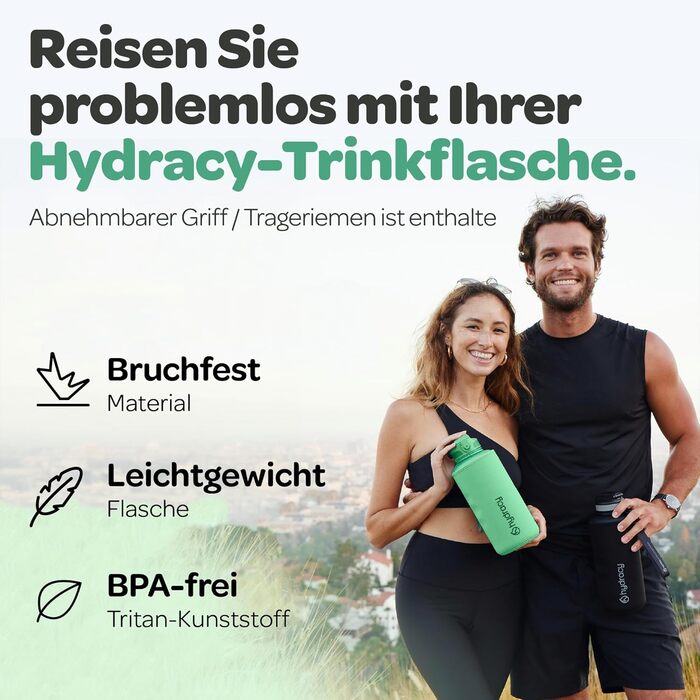 Пляшка для води Hydracy з соломинкою та мітками часу 2л - Спортивна пляшка без BPA, герметична, не конденсується, для спорту та активного відпочинку (2л, Аква Грін)