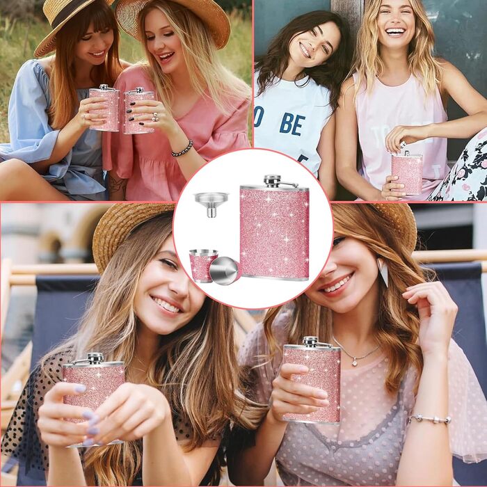 Набір фляг з нержавіючої сталі, рожевий, 8oz/240ml. Фляга з нержавіючої сталі та 2 склянки для шотів. Ідеально для подорожей, вечірок та подарунків.