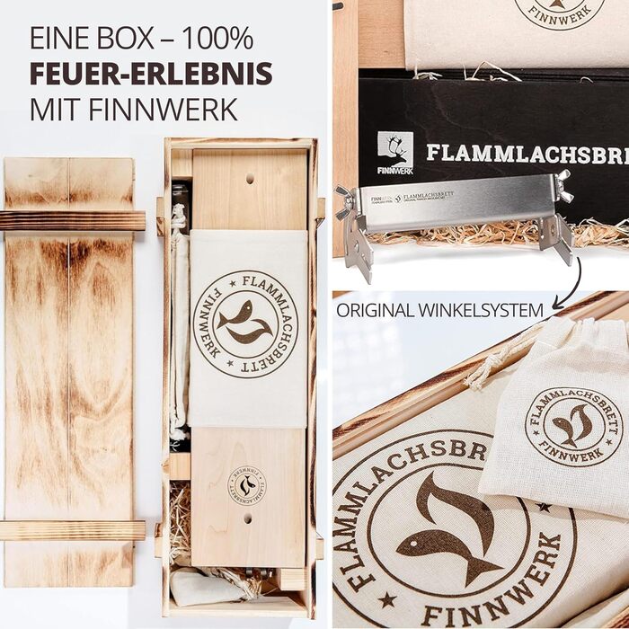 FINNWERK Stainless Steel Salmon Grilling Boards - Solid Birch Wood, Smoking Planks - Angle Adjustment System (Set of 1, Gift Set, White)
