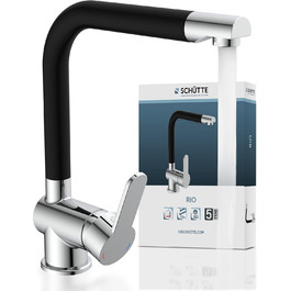 Шутер кухонний змішувач RIO 360° (хром/чорний мат), поворотний вилив, для однієї/двох мийок