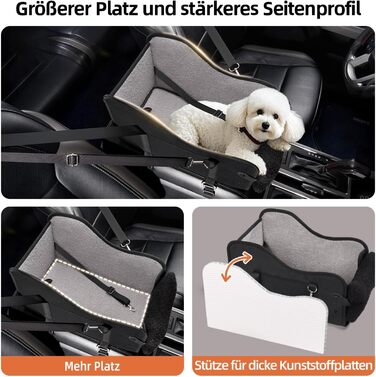 Автокрісло для собак та котів GGW | Безпечне автокрісло для маленьких собак та котів з подвійним кріпленням, водонепроникне, з бічними кишенями та швидкою установкою (сумісне з 99% підлокітників) (Чорний, стандартний стиль)