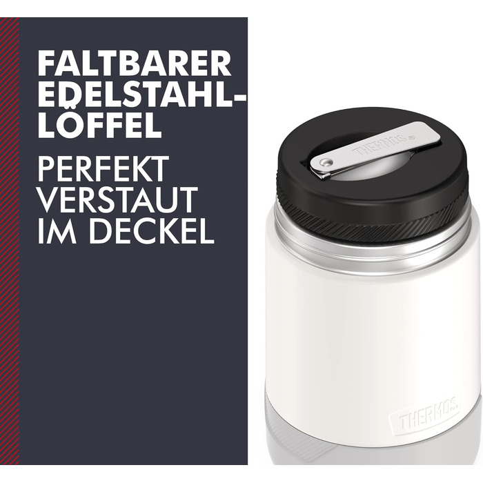 Thermos GUARDIAN FOOD JAR 0.50 l, snow white, Food container 500 ml white, stainless steel, with spoon, Bonus Bowl for muesli, toppings, absolutely leak-proof, leak-proof 500 ml with spoon Snow White Mat