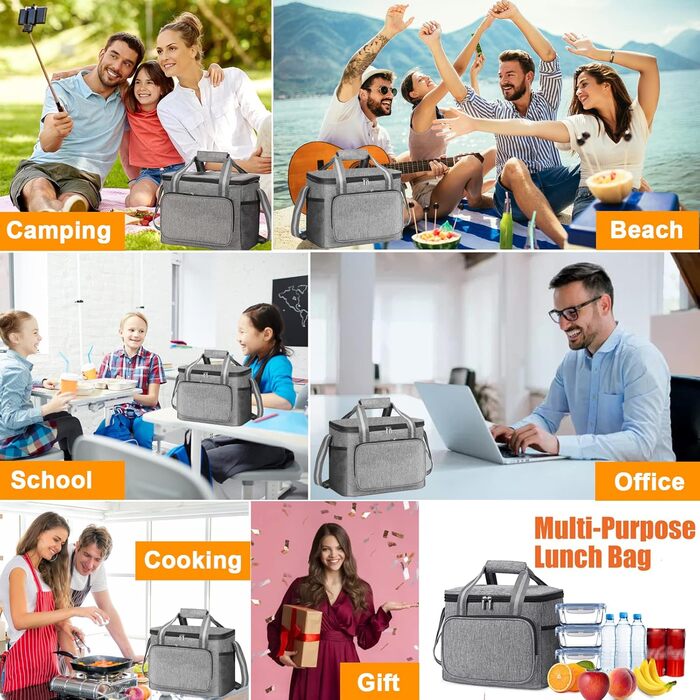 Термосумка-холодильник 15L для пікніка, кемпінгу, авто, офісу: сіра, водонепроникна, для їжі