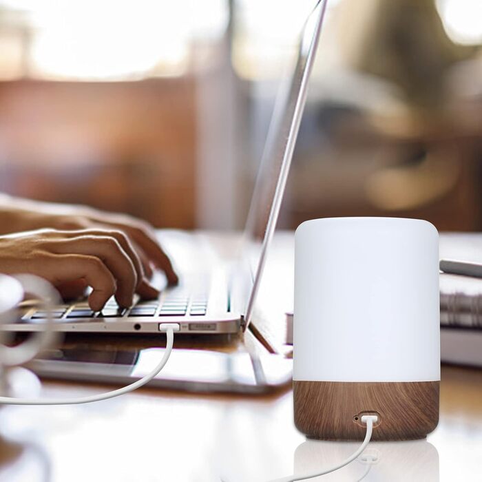 LED нічник на тумбочку з торканням, регулювання яскравості, працює від батарейок, 8 кольорів та 3 режими, дерев'яний масив, нічник на батарейках USB-зарядка з таймером для спальні, вітальні (волоський горіх, 1 шт.)