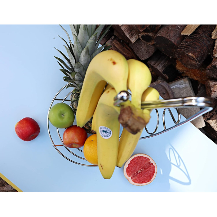 Металева фруктова корзина з кріпленням для бананів. 41 см, полиця для фруктів з дроту, підвісна стійка для бананів – хром (Ex-fb017)