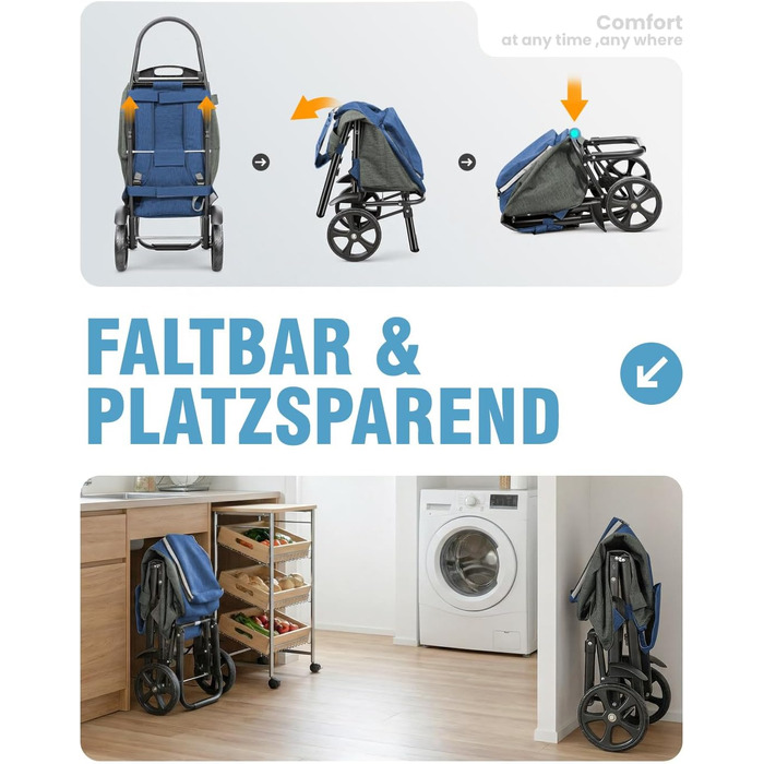 Складаний візок для покупок Homecall 50L з охолодженням та сумкою, 3 в 1 (блакитний & сірий)