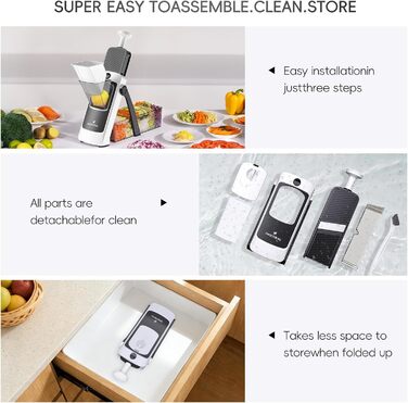 Набір для нарізки овочів ONCE FOR ALL з піддоном, тертка для овочів, ідеально для нарізки картоплі фрі та картоплі, нарізчик цибулі, тертка для огірків - кубик-нарізник (оновлена версія Space Grey + набір кошиків Asphalt) (Space Grey)