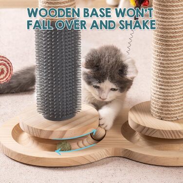 MEWOOFUN 2-Layer Rotating Kitten Toy Cat Toy Self-Entertainment - Cat Toy Roller for Indoor Cats with Natural Sisal Scratcher Cat Self-Care, (white)