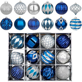 Набір 12 шт. ялинкових кульок 10 см, великі, ударостійкі, блакитні, з гачками