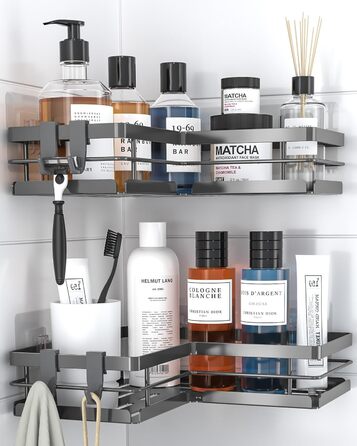 Набір полиць для душу Kitsure без свердління – 2 шт. Стабільні полиці для душу без свердління з швидким зливом, з нержавіючої сталі та міцною клейкою фіксацією для ванної кімнати (22,0 x 22,0 x 5,0 см, Темно-сірий)