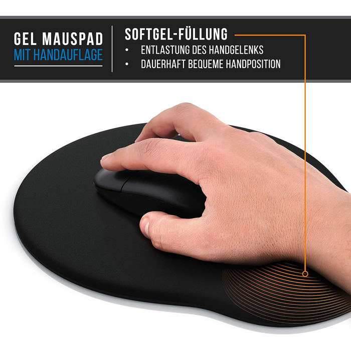 Кисетковий Mousepad CSL з гелевою підкладкою для зап'ястя - чорний (круглий)