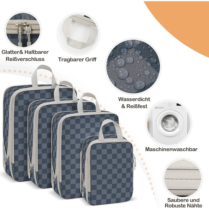 VnioLife Набори для пакування валізи - 8 шт. Органайзери для подорожей, компресійні кубики, синій та сірий