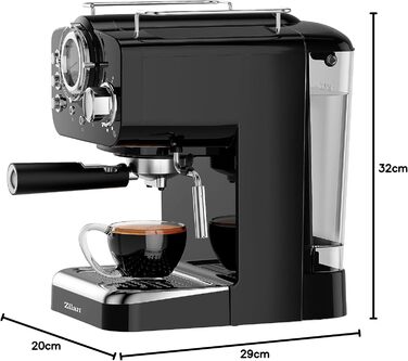 Zilan Espresso Machine with Milk Frother | Semi-Automatic Espresso Machine | Cappuccino Machine | Portafilter Coffee Machine | 1.25 L Water Tank | 15 bar | Retro Design
