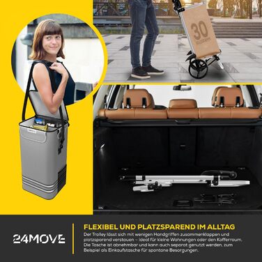 Тролей для покупок 24MOVE® Vehlo: складаний, 55л, з відділенням для охолодження, 3в1 (сумка, візок, сак-воза), до 30кг, сірий