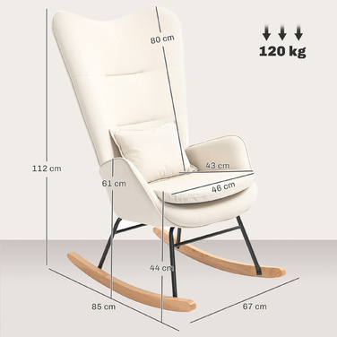HOMCOM Rocking Chair Glider Armchair, Still Chair with Velvet Look, Rocking Chair with a 120 kg Load Capacity for Bedrooms, Living Rooms, Cream White | Aosom