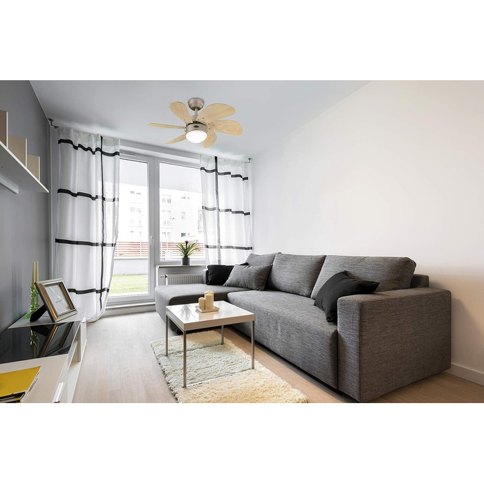 Стеляний вентилятор Westinghouse Turbo Swirl 76 см, з освітленням та 6 лопатями, колір титан, скло опалесціююче, модель 7815840