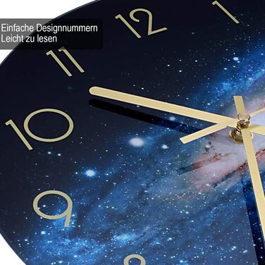 VIKMARI Glass Wall Clock Silent-Non Ticking Wand Clocks - Quality Quartz Battery-Operated Round 12 Inch (Night Sky Pattern)