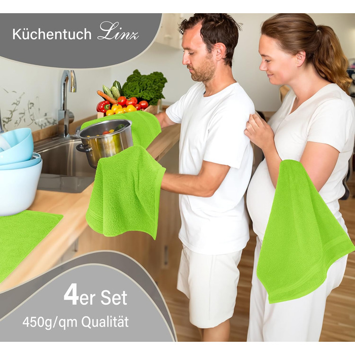 Lashuma 4-Piece Set of Small Kitchen Towels 50x50 cm, Linz Kitchen Towels for Hands Green