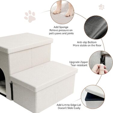 Сходинки для собак та котів 2-ступінчасті, 38.1 см, розкладні, стабільні, для маленьких, середніх та великих порід, бежеві