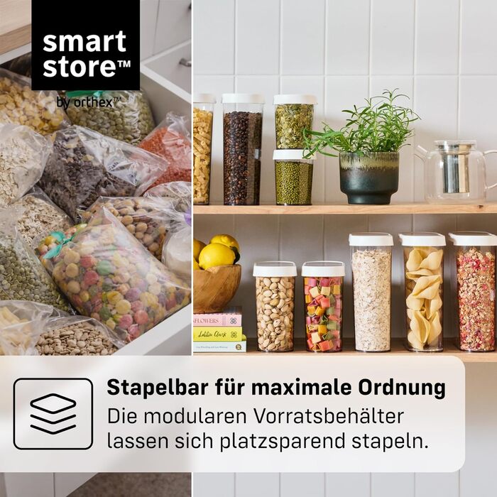 Набір контейнерів для зберігання SmartStore 5 шт. герметичні – пластикові контейнери з кришками, без BPA, для мийки посуду, штабельовані, для кухні – 2x 0.8л, 2x 1.6л, 1x 1.65л + 2 контейнери 1.1л з кришкою