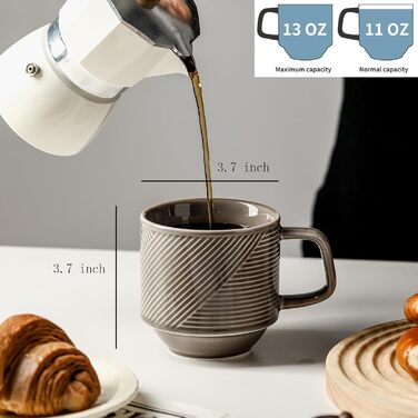 Набір керамічних кавових чашок з підставкою (4 шт., 370 мл, сірий)