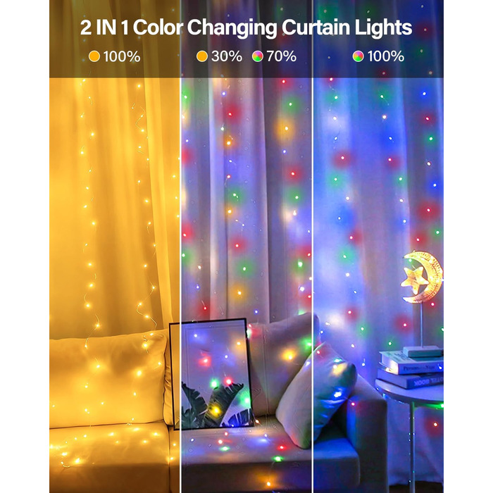 Ламповий фонтан 3x3м, 300 LED, USB, 8 режимів, пульт, IP65, для декору, свята, вечірки, тепле світло, мідний дріт